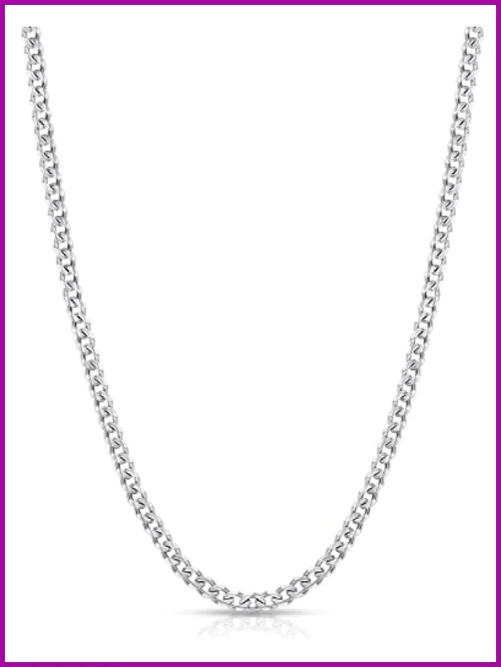 3.5mm Cuban Link Stainless Steel Necklace Chain for Men, Sterling Silver